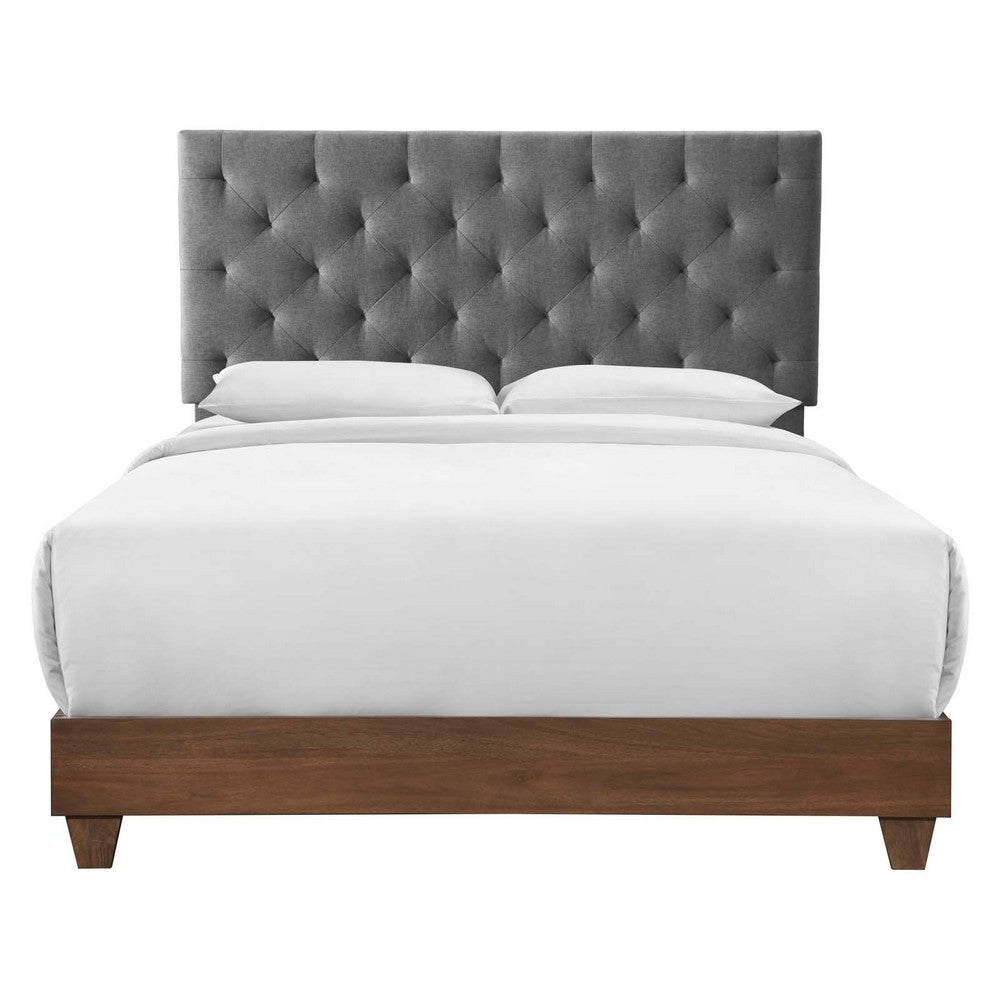 Rhiannon Diamond Tufted Upholstered Fabric Queen Bed - No Shipping Charges