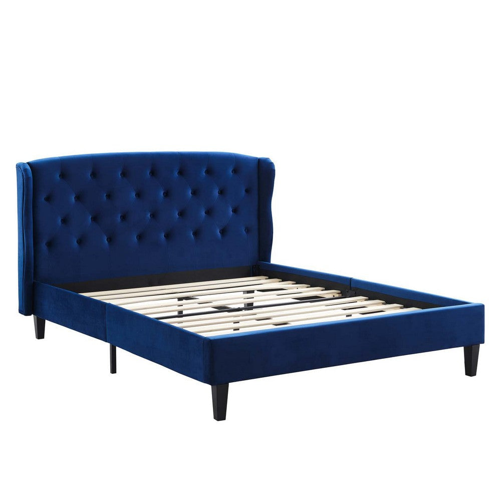 Penelope Tufted Wingback Queen Performance Velvet Platform Bed - No Shipping Charges MDY-MOD-6180-NAV