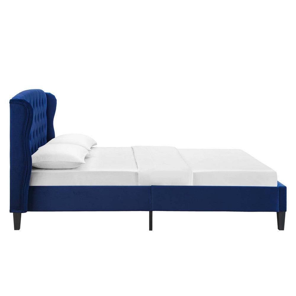 Penelope Tufted Wingback Queen Performance Velvet Platform Bed - No Shipping Charges MDY-MOD-6180-NAV