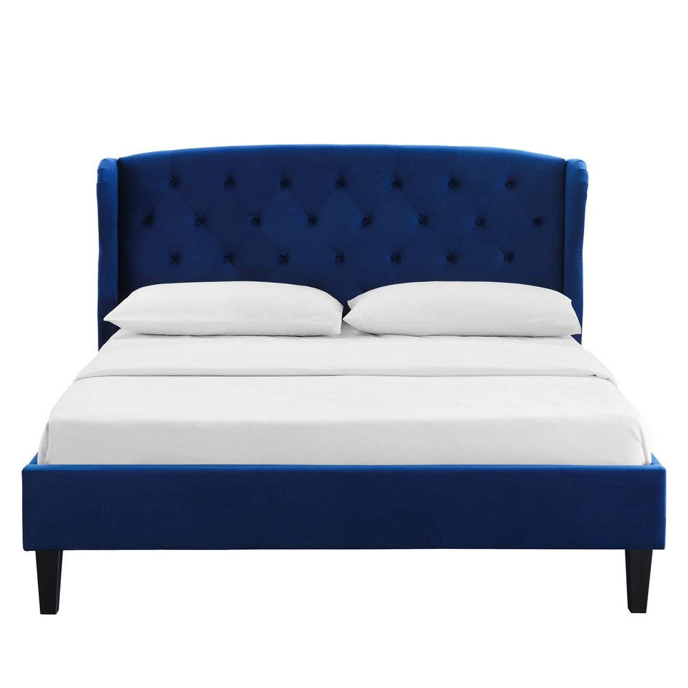 Penelope Tufted Wingback Queen Performance Velvet Platform Bed - No Shipping Charges MDY-MOD-6180-NAV