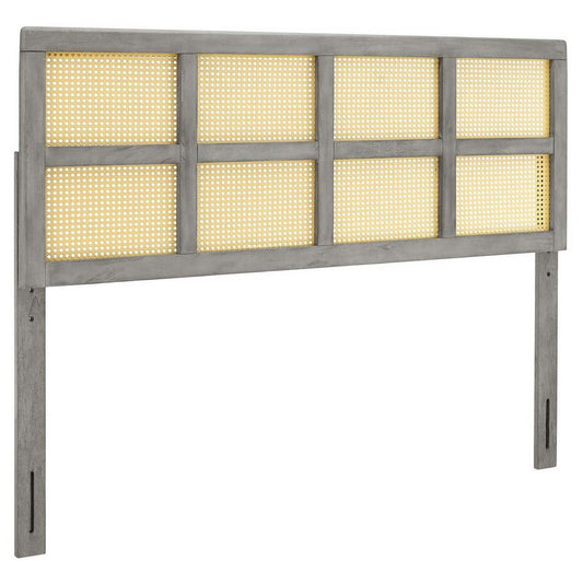 Modway Luana Cane Woven Rattan Full Headboard in Gray