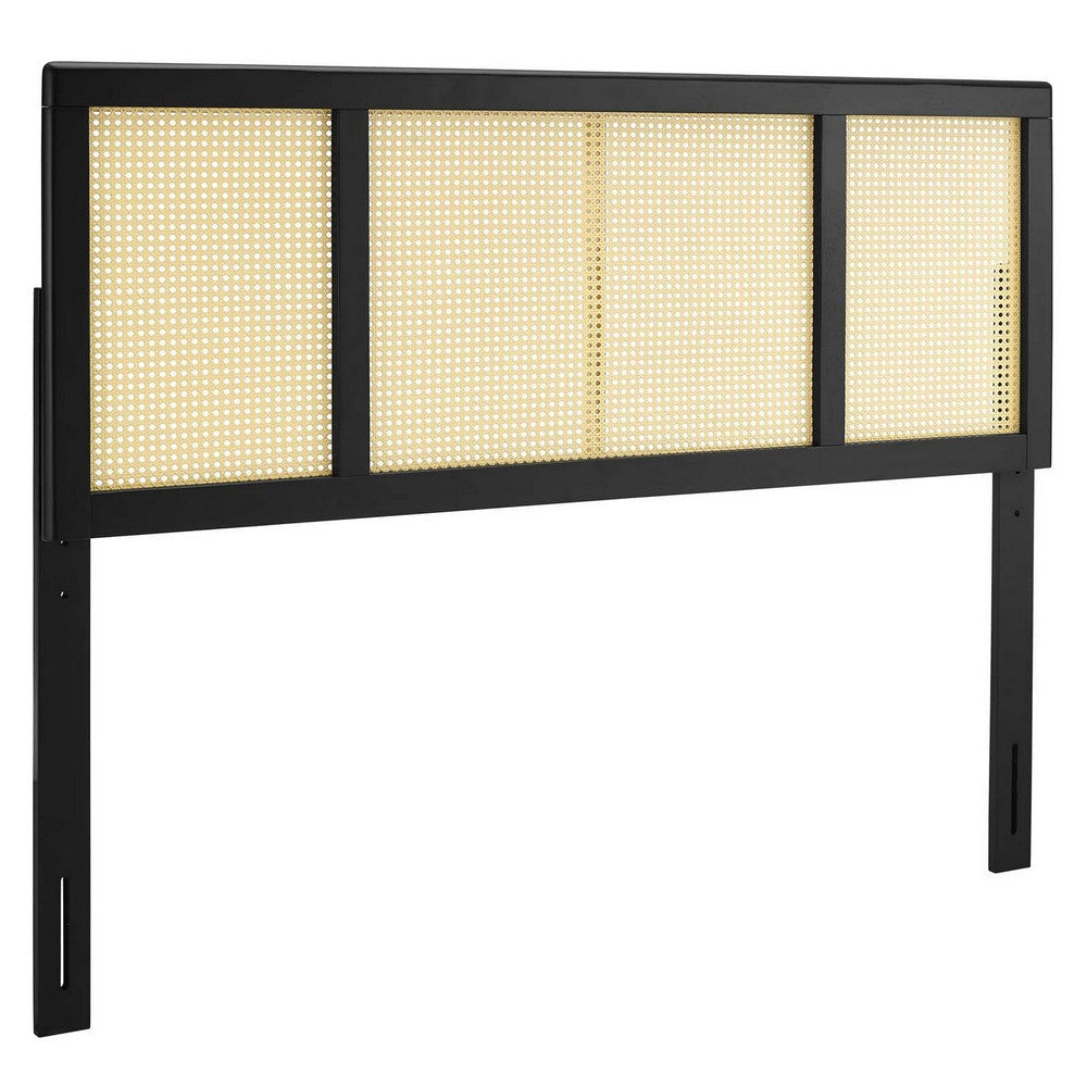 Modway Delmare Cane Woven Rattan Full Headboard in Black