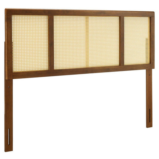 Modway Delmare Cane Woven Rattan Full Headboard in Walnut