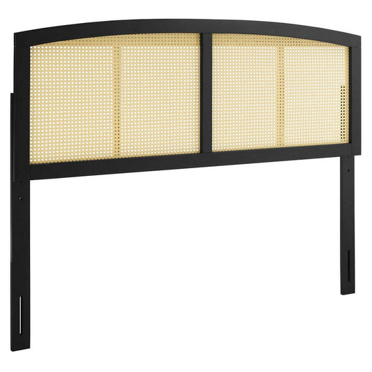 Modway Halcyon Cane Woven Rattan Queen Headboard in Black