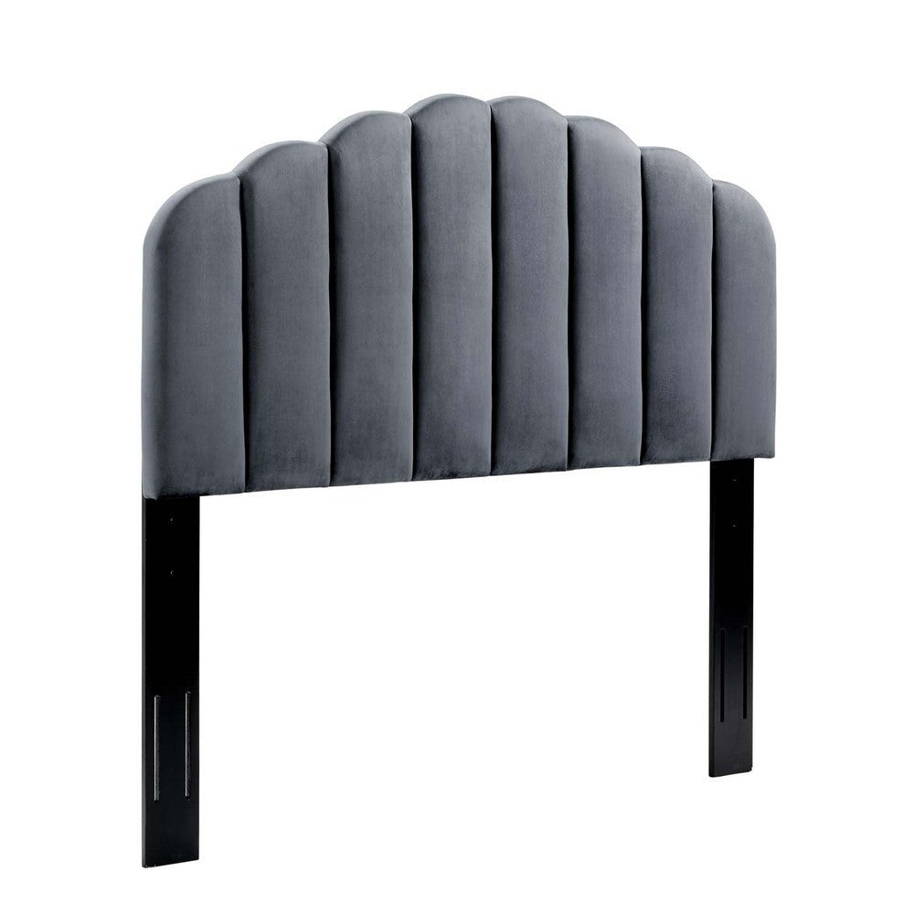 Modway Veronique Channel Tufted Performance Velvet Upholstered Full/Queen Headboard in Charcoal