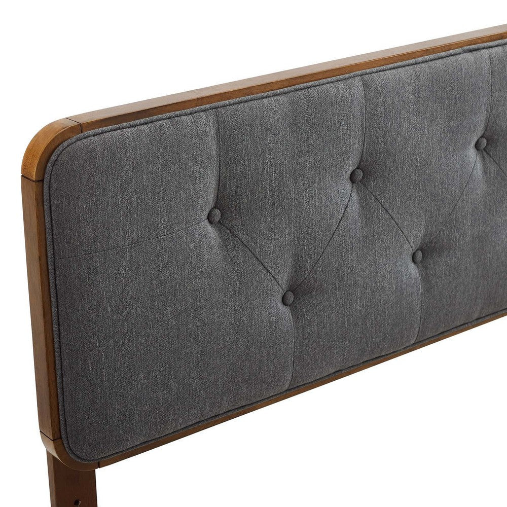 Modway Collins Tufted Twin Fabric and Wood Headboard in Walnut Charcoal MDY-MOD-6232-WAL-CHA