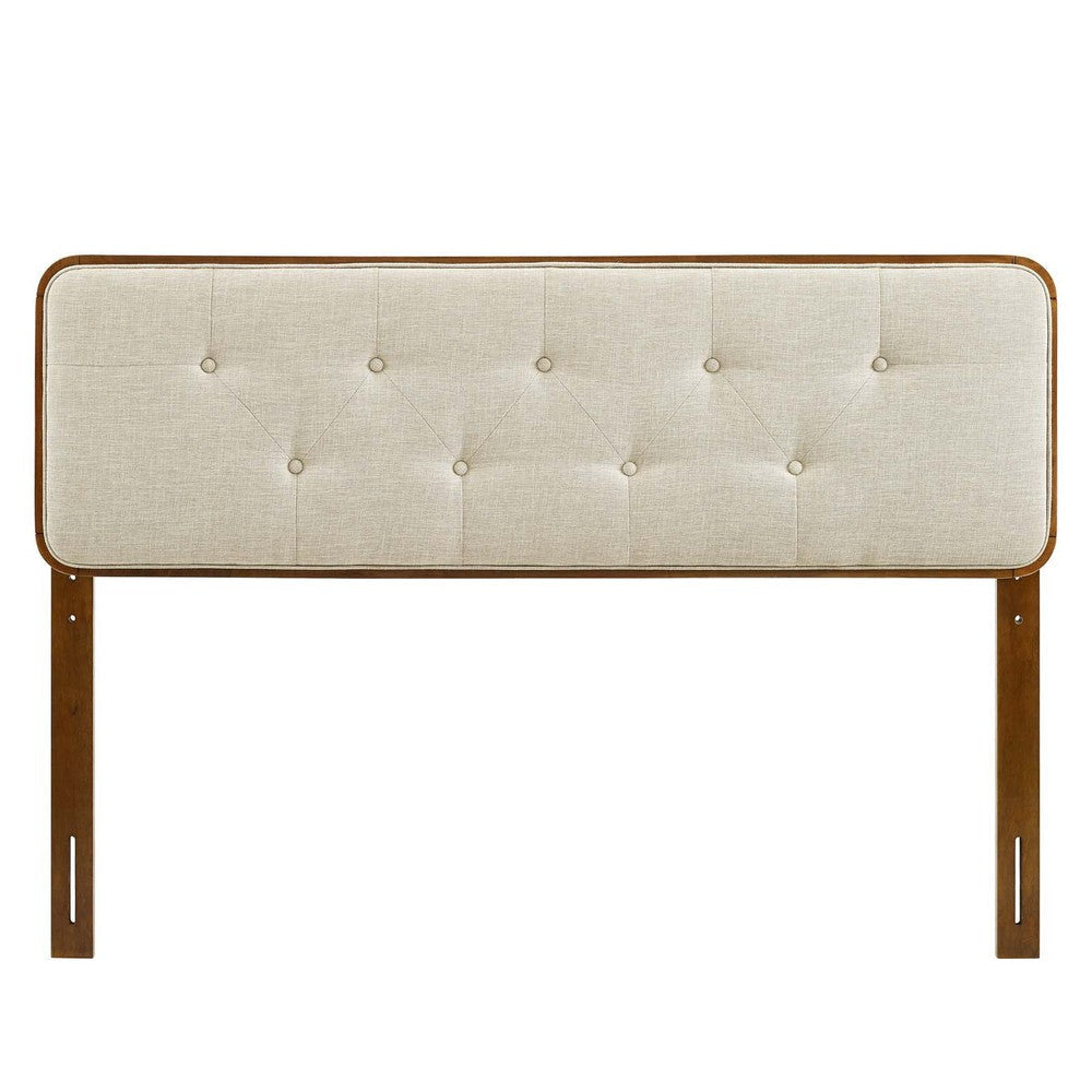 Modway MOD-6234-WAL-BEI Collins Tufted Queen Fabric and Wood Headboard Walnut Beige MDY-MOD-6234-WAL-BEI