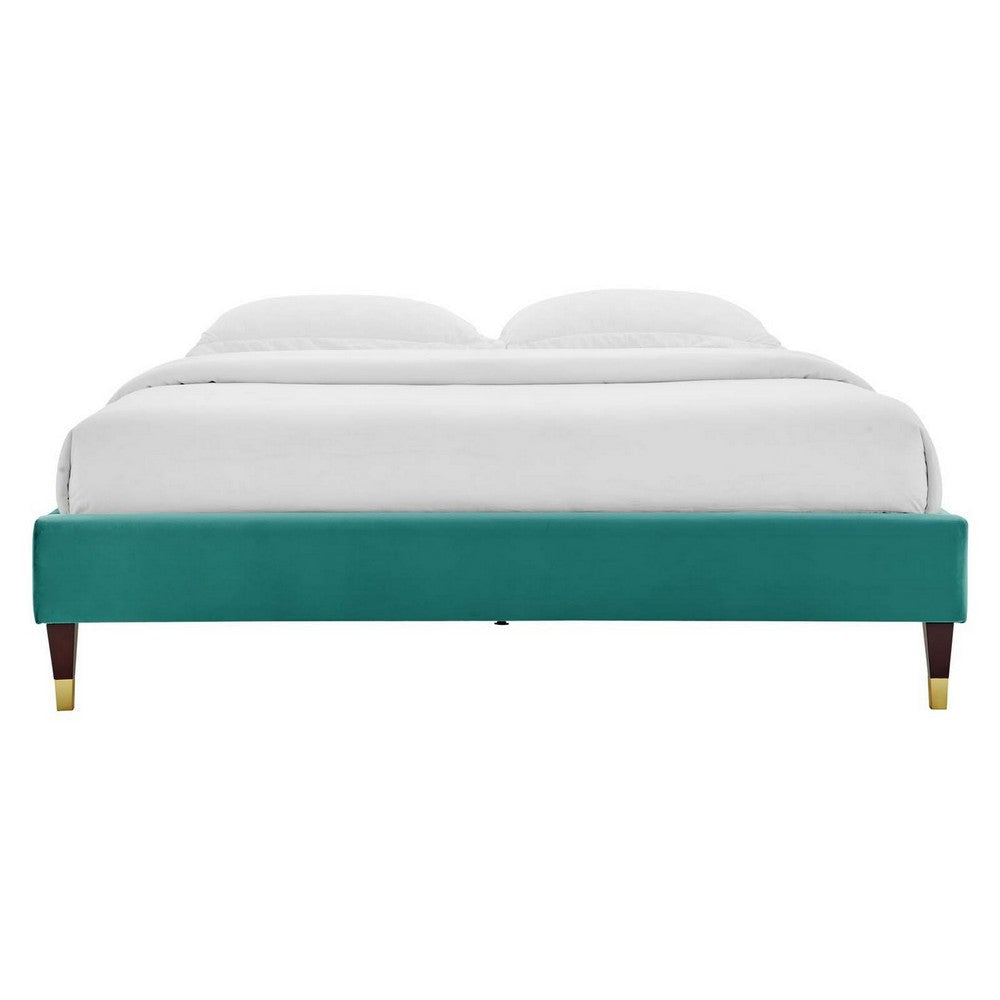 Harlow Full Performance Velvet Platform Bed Frame - No Shipping Charges MDY-MOD-6269-TEA