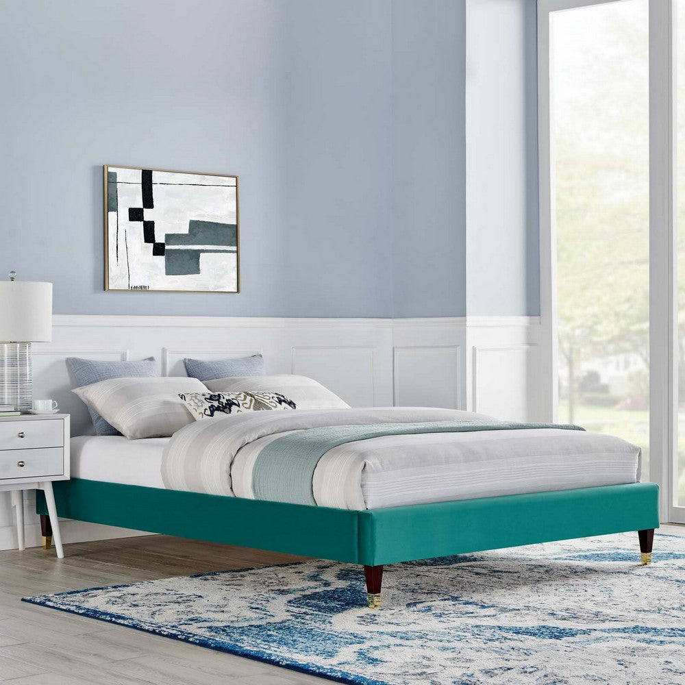 Harlow Full Performance Velvet Platform Bed Frame - No Shipping Charges MDY-MOD-6269-TEA