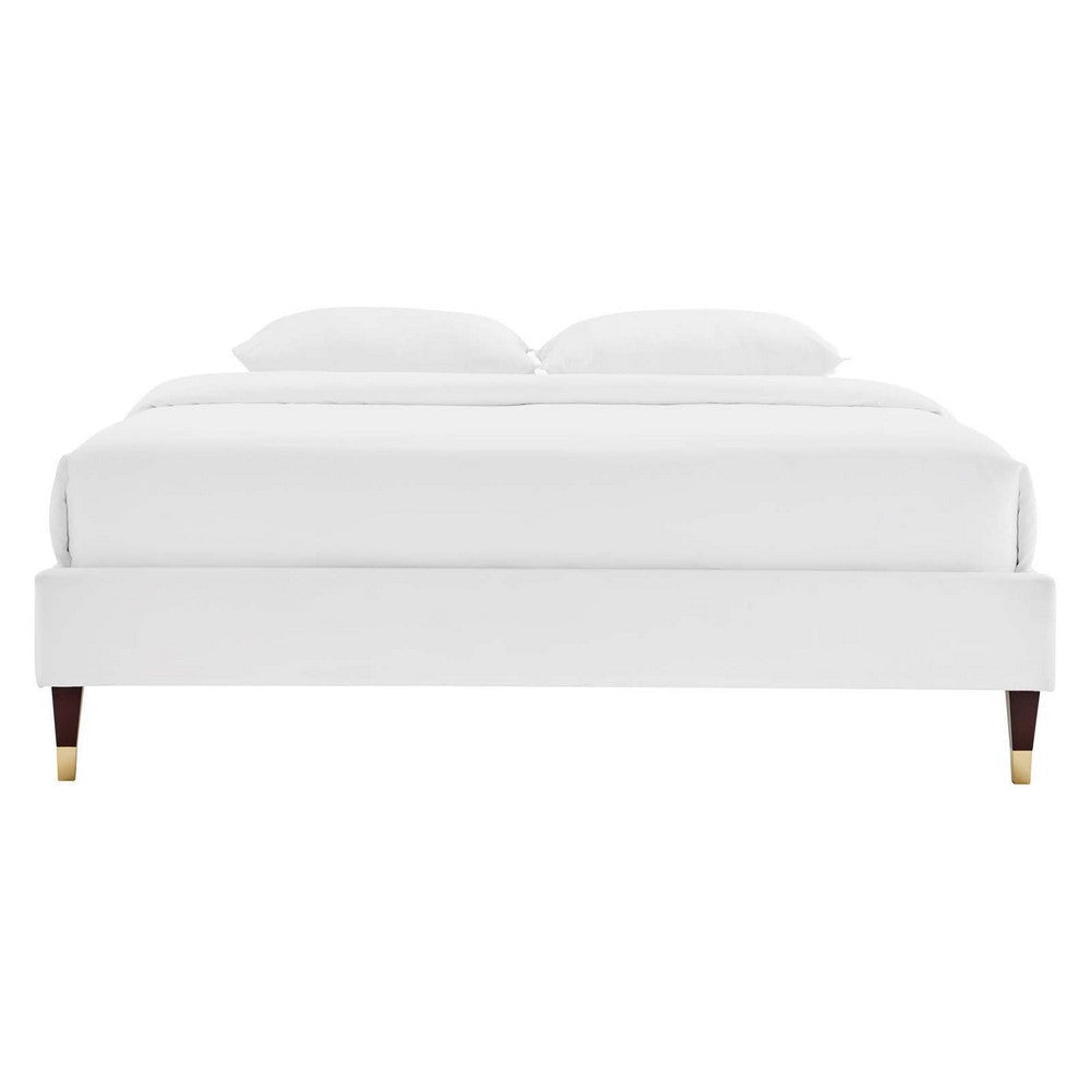 Modway MOD-6270-WHI Harlow Queen Performance Velvet Platform Bed Frame White MDY-MOD-6270-WHI