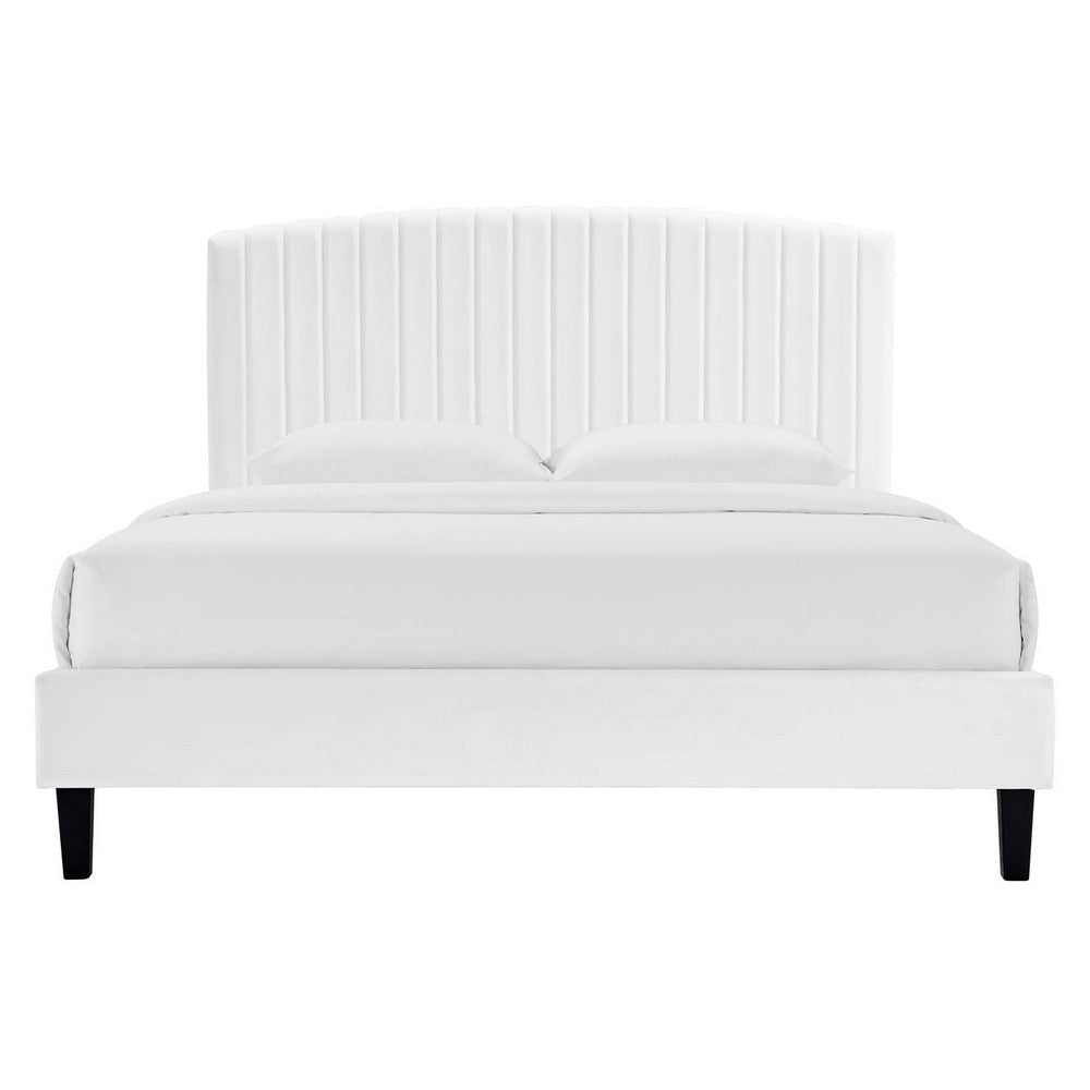 Modway Alessi Performance Velvet Platform Bed Queen (U.S. Standard) White MDY-MOD-6283-WHI