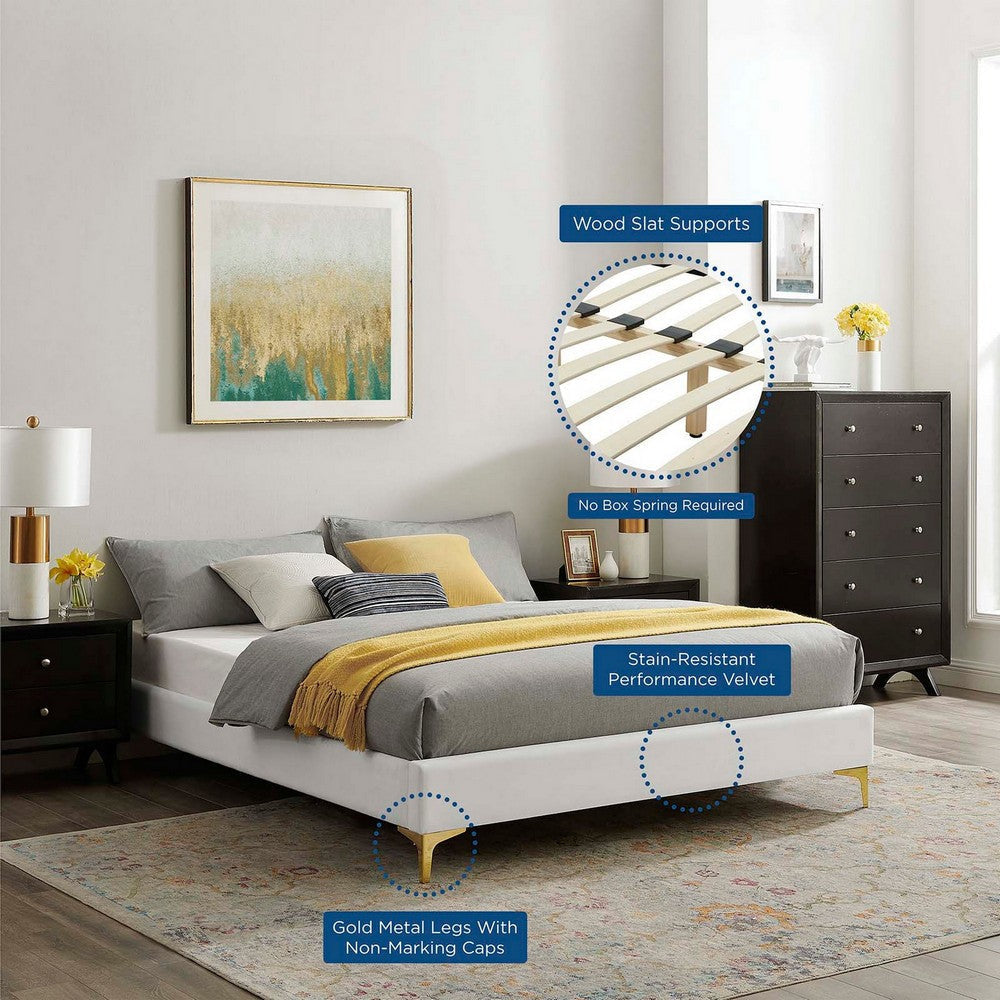 Modway MOD-6305-WHI Sutton Twin Performance Velvet Bed Frame White MDY-MOD-6305-WHI