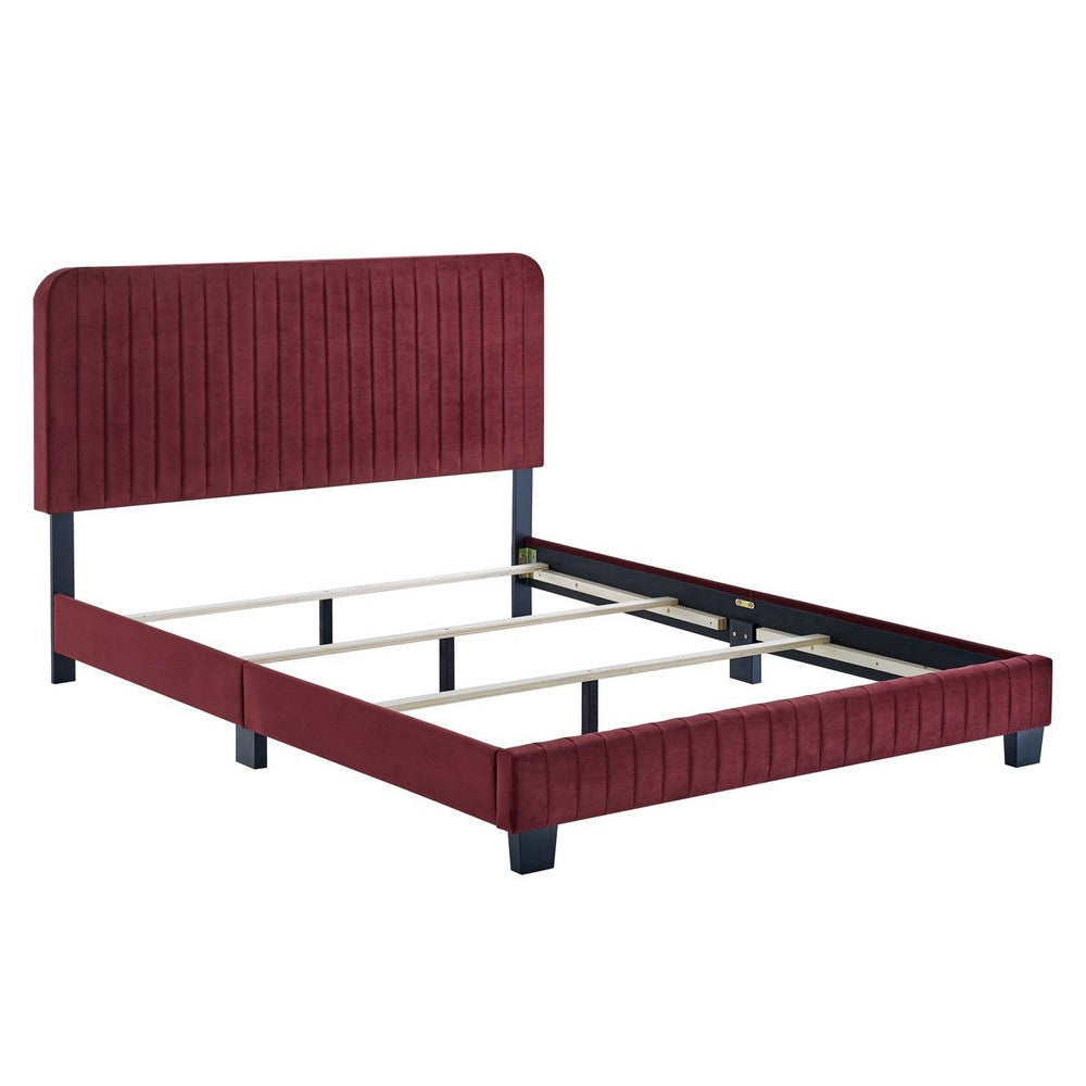 Modway Celine Channel Tufted Performance Velvet Bed King Maroon MDY-MOD-6329-MAR