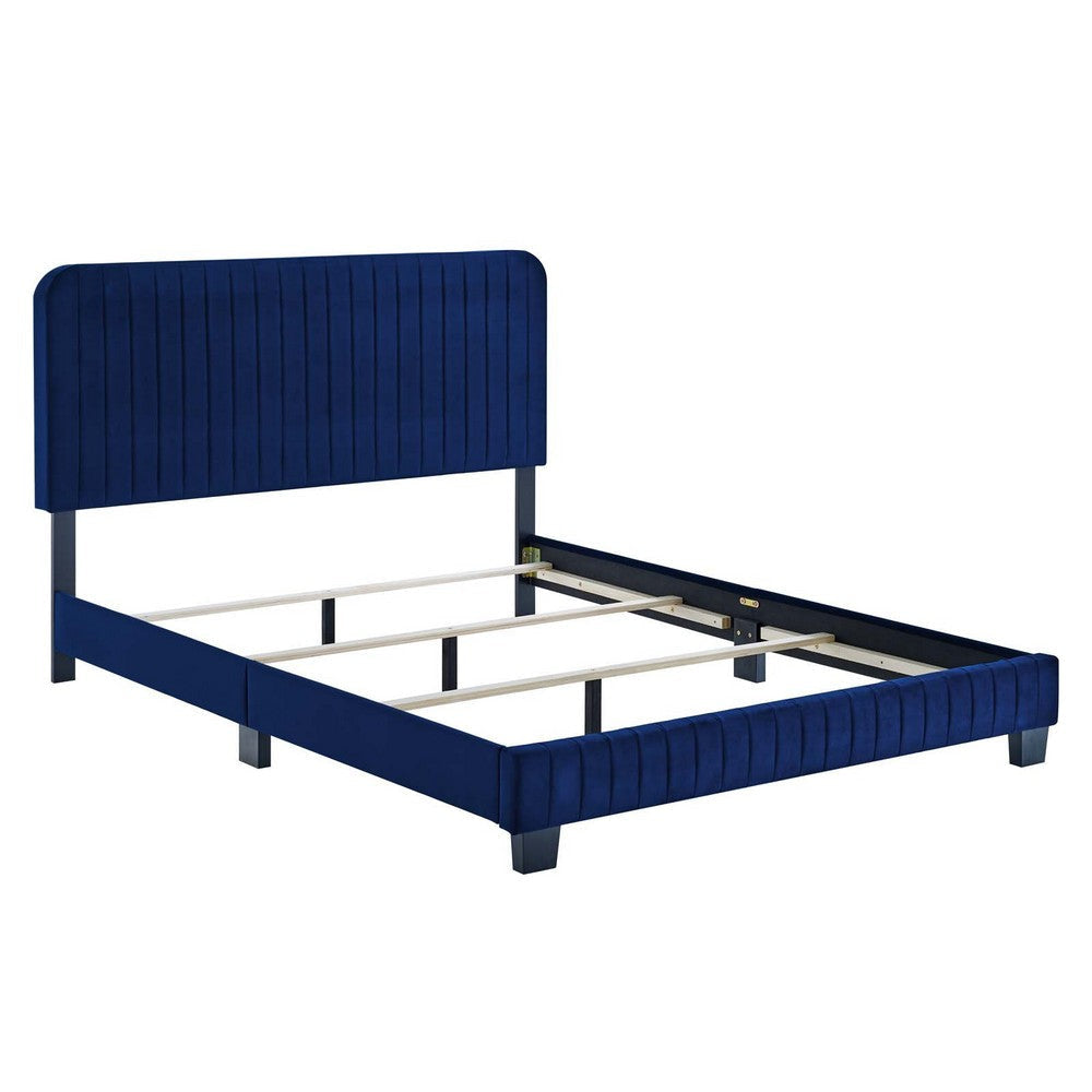 Modway Celine Channel Tufted Performance Velvet Bed King Navy MDY-MOD-6329-NAV