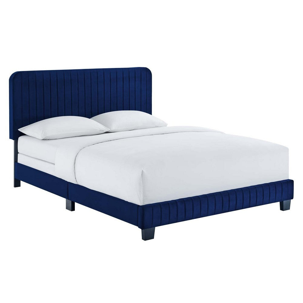 Modway Celine Channel Tufted Performance Velvet Bed, King, Navy