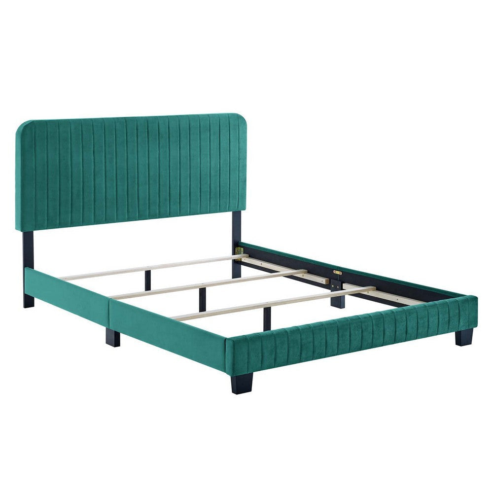 Modway Celine Channel Tufted Performance Velvet Bed King Teal MDY-MOD-6329-TEA