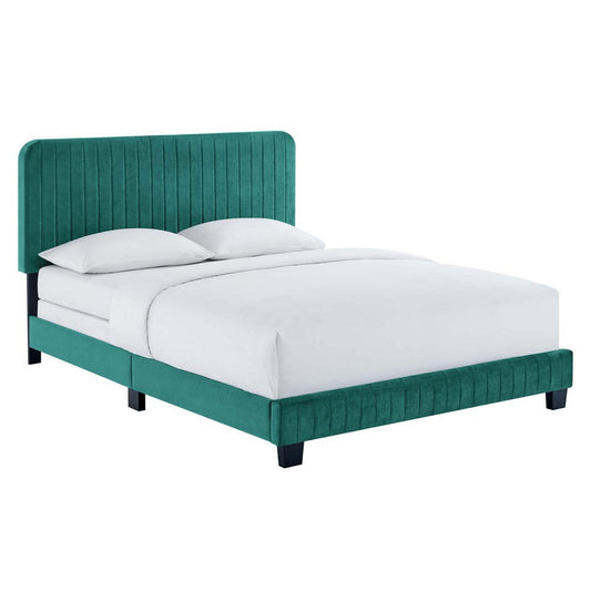 Modway Celine Channel Tufted Performance Velvet Bed, King, Teal