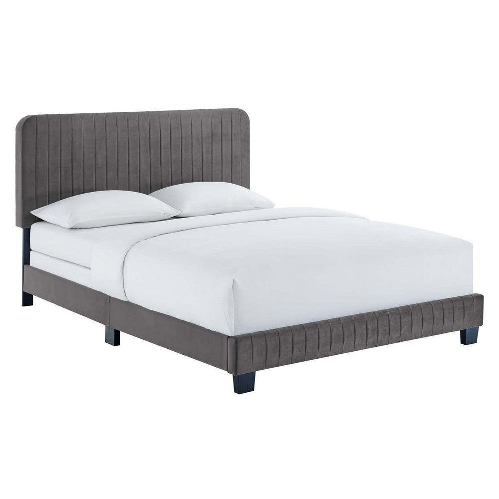 Modway Celine Channel Tufted Performance Velvet Bed, Queen, Grey