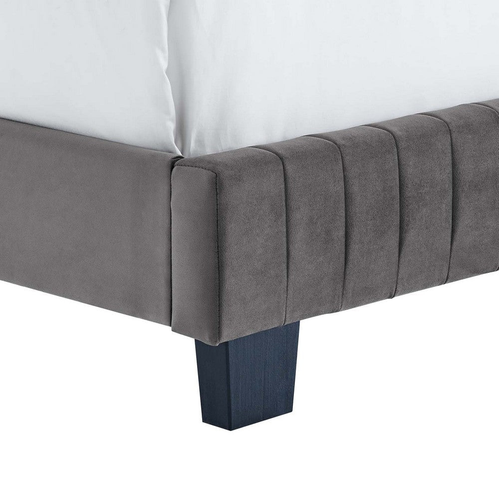 Modway Celine Channel Tufted Performance Velvet Bed Queen Grey MDY-MOD-6330-GRY