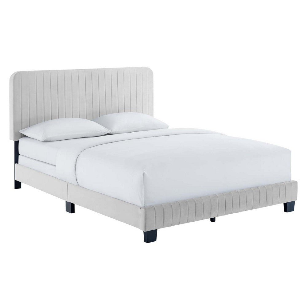 Modway Celine Channel Tufted Performance Velvet Bed, Queen, Light Gray