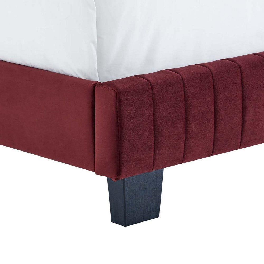 Modway Celine Channel Tufted Performance Velvet Full Bed in Maroon MDY-MOD-6331-MAR