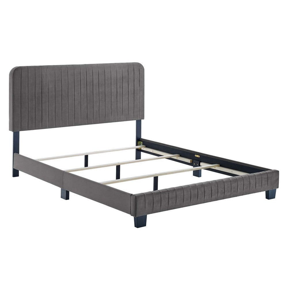 Modway Celine Channel Tufted Performance Velvet Twin Bed in Gray MDY-MOD-6332-GRY