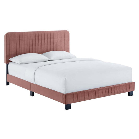 Modway Celine Channel Tufted Performance Velvet Platform Bed, King, Dusty Rose