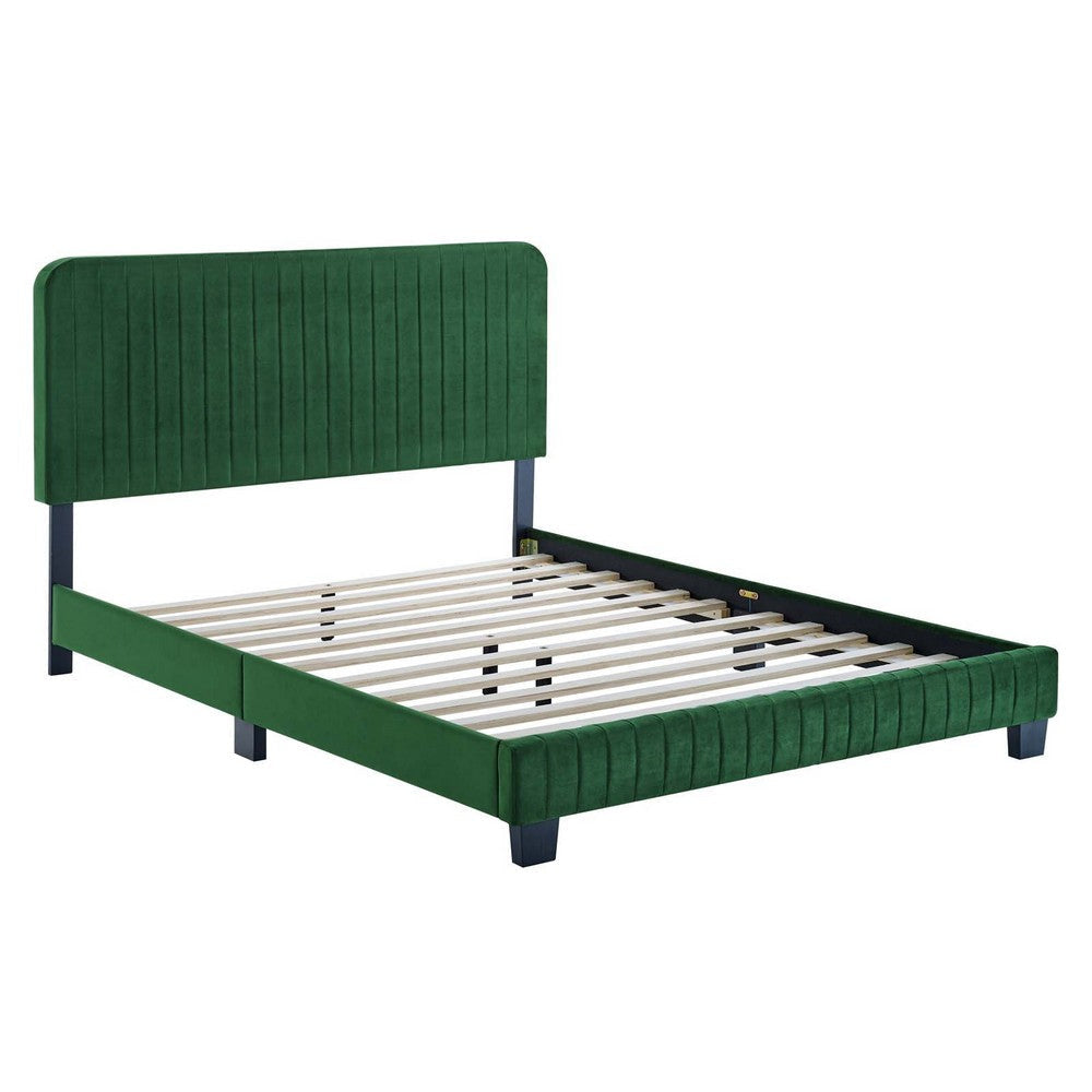 Modway Celine Channel Tufted Performance Velvet Platform Bed King Emerald MDY-MOD-6333-EME