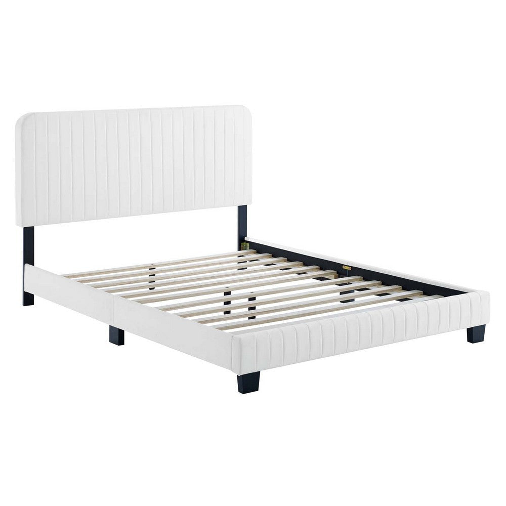 Modway Celine Channel Tufted Performance Velvet Platform Bed King White MDY-MOD-6333-WHI