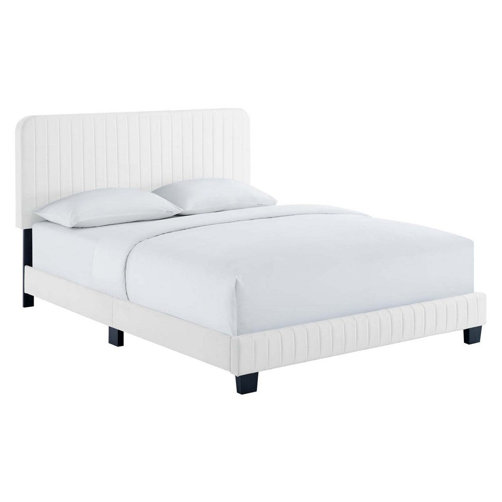 Modway Celine Channel Tufted Performance Velvet Platform Bed, King, White