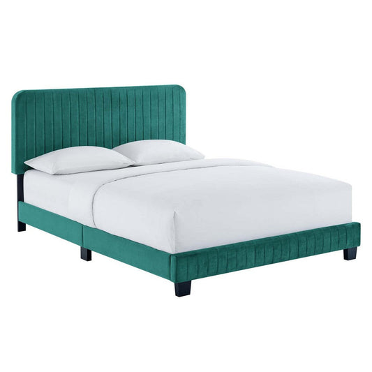 Modway Celine Channel Tufted Performance Velvet Platform Bed, Queen, Teal