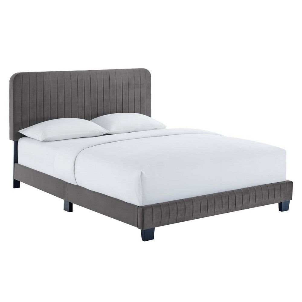 Modway Celine Channel Tufted Performance Velvet Full Platform Bed in Gray