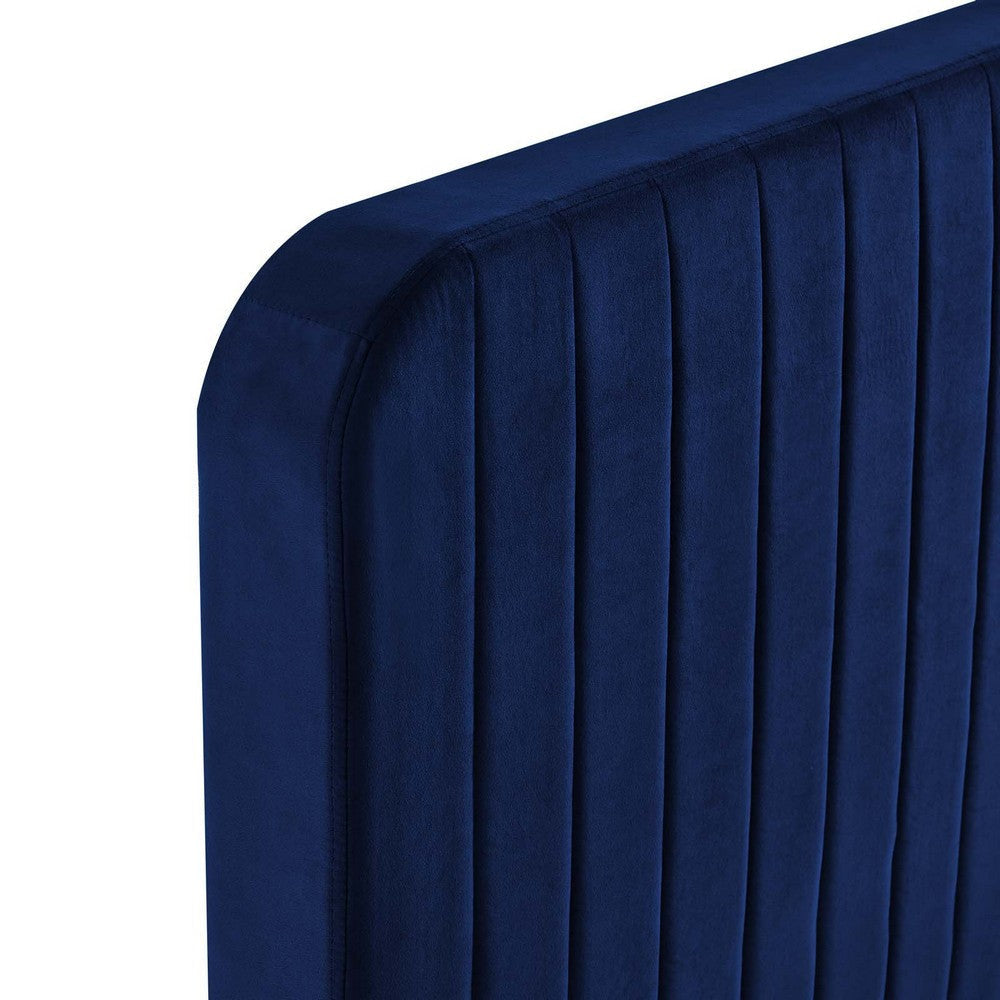 Modway Celine Channel Tufted Performance Velvet Full Platform Bed in Navy MDY-MOD-6335-NAV