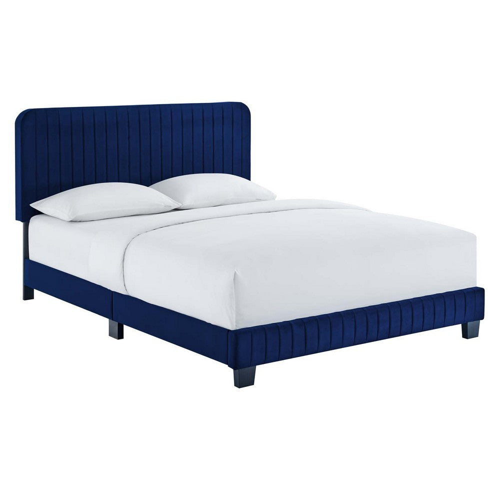 Modway Celine Channel Tufted Performance Velvet Platform Bed, Twin, Navy