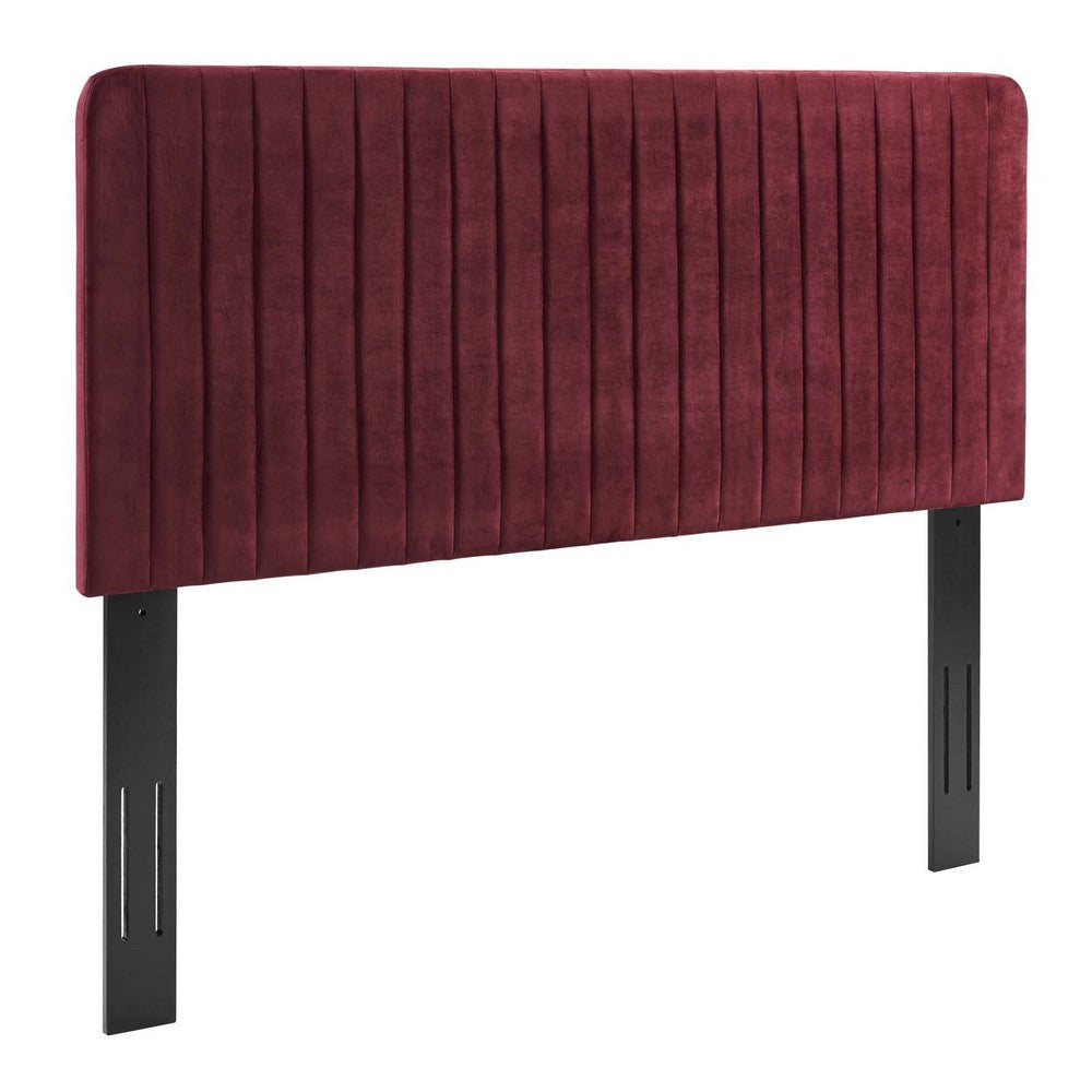 Modway Milenna Channel Tufted Performance Velvet Twin Headboard in Maroon