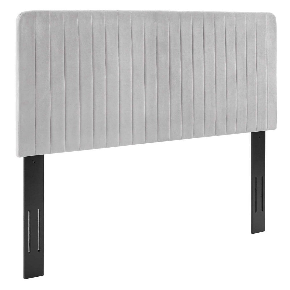 Modway Milenna Channel Tufted Performance Velvet Full/Queen Headboard in Light Gray