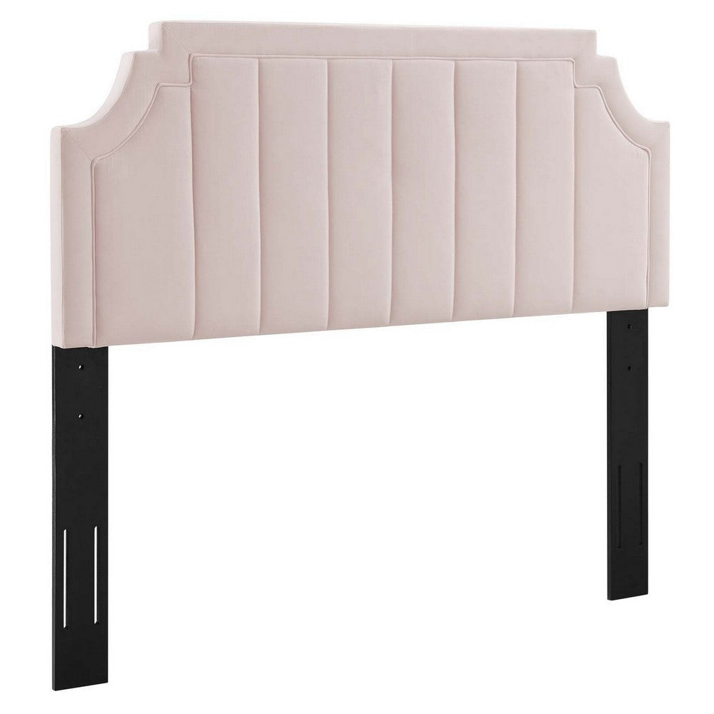 Modway Alyona Channel Tufted Performance Velvet Twin Headboard in Pink