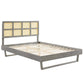 Modway Sidney Cane Rattan and Wood Queen Platform Bed in Gray with Angular Legs MDY-MOD-6369-GRY