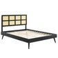 Modway Sidney Cane Rattan and Wood Queen Platform Bed in Black with Splayed Legs MDY-MOD-6370-BLK