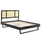 Modway Kelsea Cane and Wood Queen Platform Bed with Angular Legs in Black MDY-MOD-6372-BLK