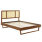 Modway Kelsea Cane and Wood Queen Platform Bed with Angular Legs in Walnut MDY-MOD-6372-WAL