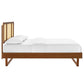 Modway Kelsea Cane and Wood Queen Platform Bed with Angular Legs in Walnut MDY-MOD-6372-WAL