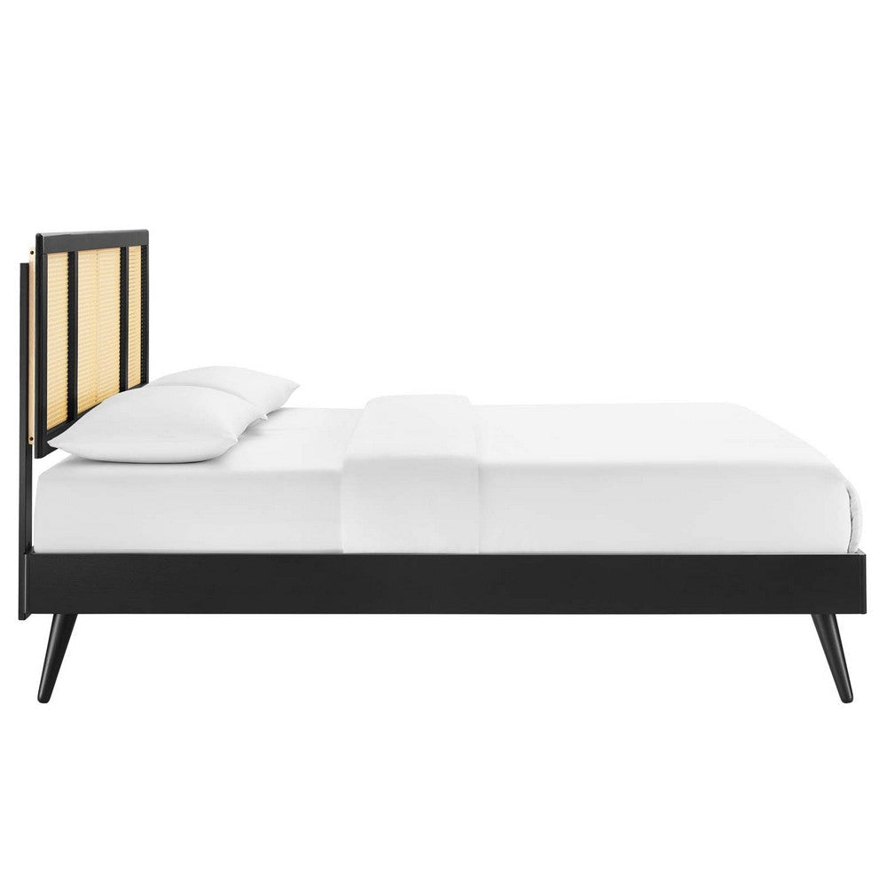 Modway Kelsea Cane and Wood Queen Platform Bed with Splayed Legs in Black MDY-MOD-6373-BLK