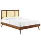 Modway Kelsea Cane and Wood Queen Platform Bed with Splayed Legs in Walnut