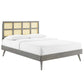 Modway Sidney Cane Rattan and Wood Full Platform Bed in Gray with Splayed Legs