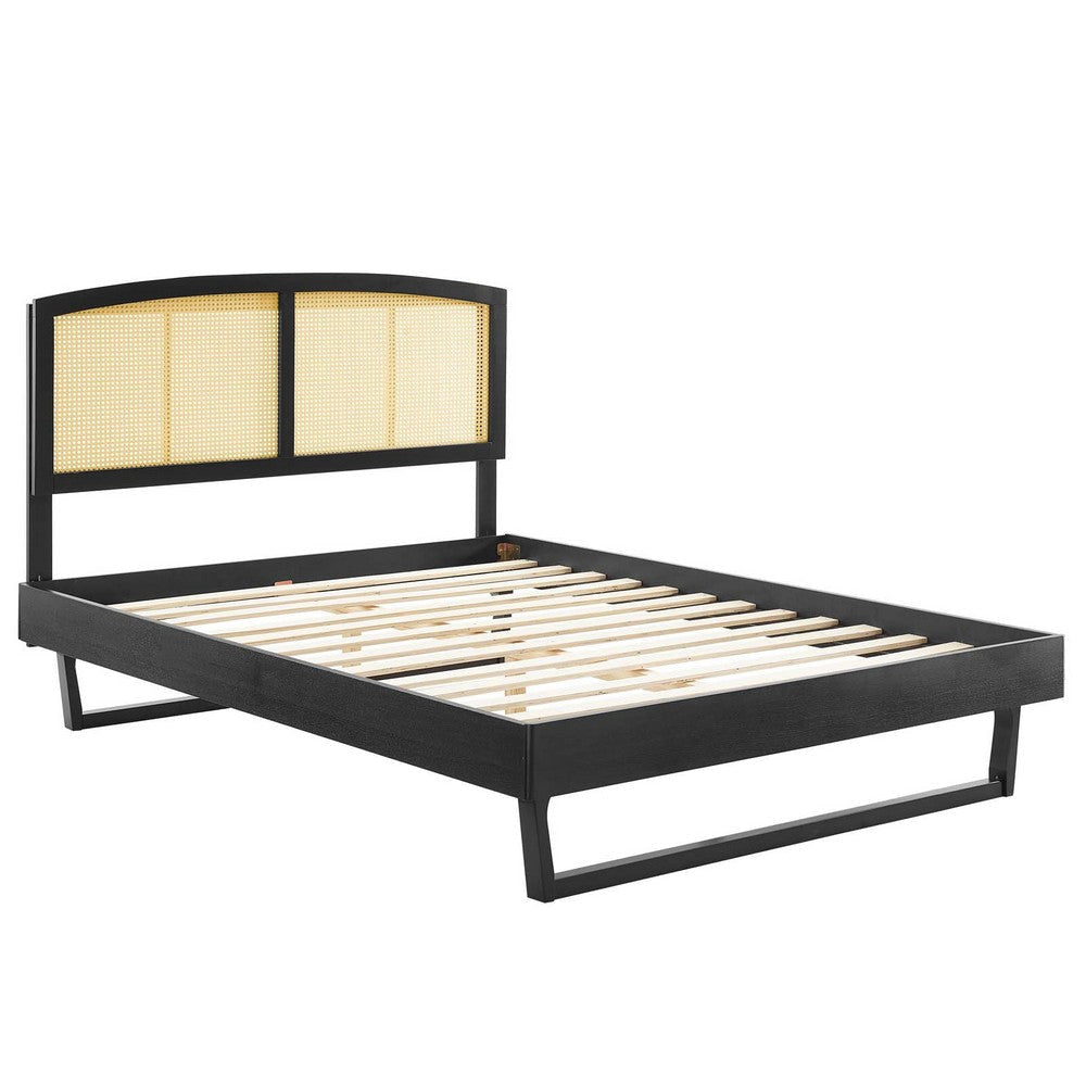 Modway Sierra Cane and Wood Queen Platform Bed with Angular Legs in Black MDY-MOD-6375-BLK