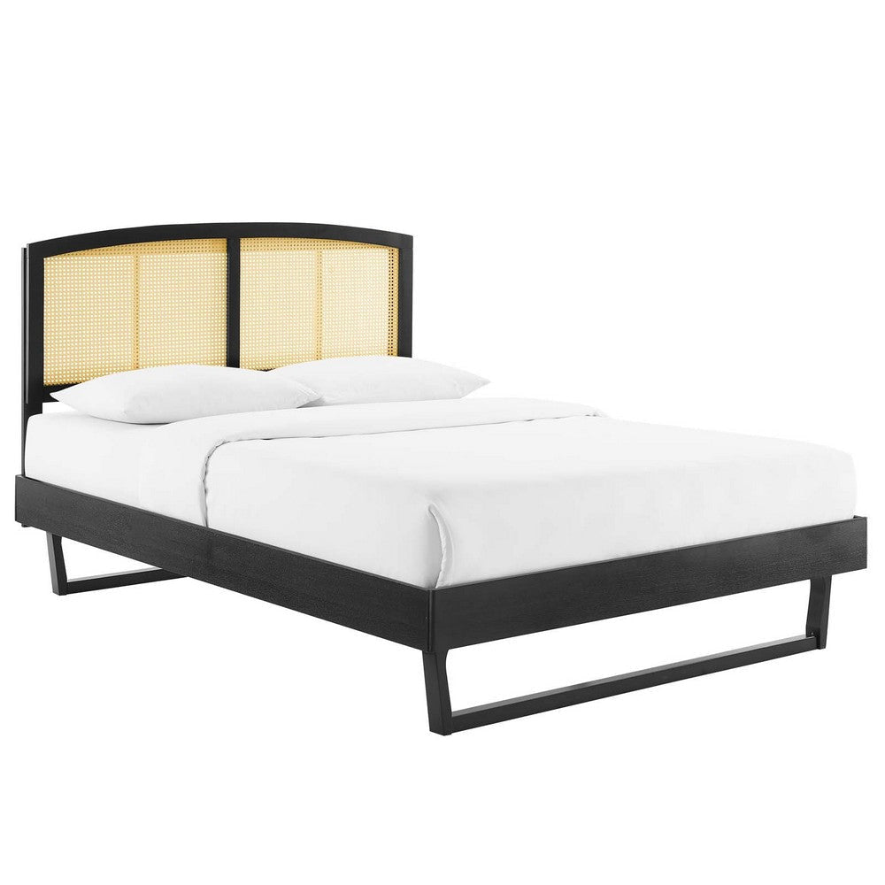 Modway Sierra Cane and Wood Queen Platform Bed with Angular Legs in Black