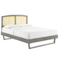 Modway Sierra Cane and Wood Queen Platform Bed with Angular Legs in Gray