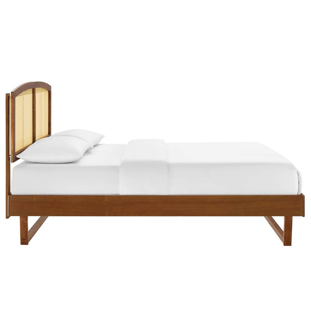 Modway Sierra Cane and Wood Queen Platform Bed with Angular Legs in Walnut MDY-MOD-6375-WAL