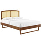 Modway Sierra Cane and Wood Queen Platform Bed with Angular Legs in Walnut